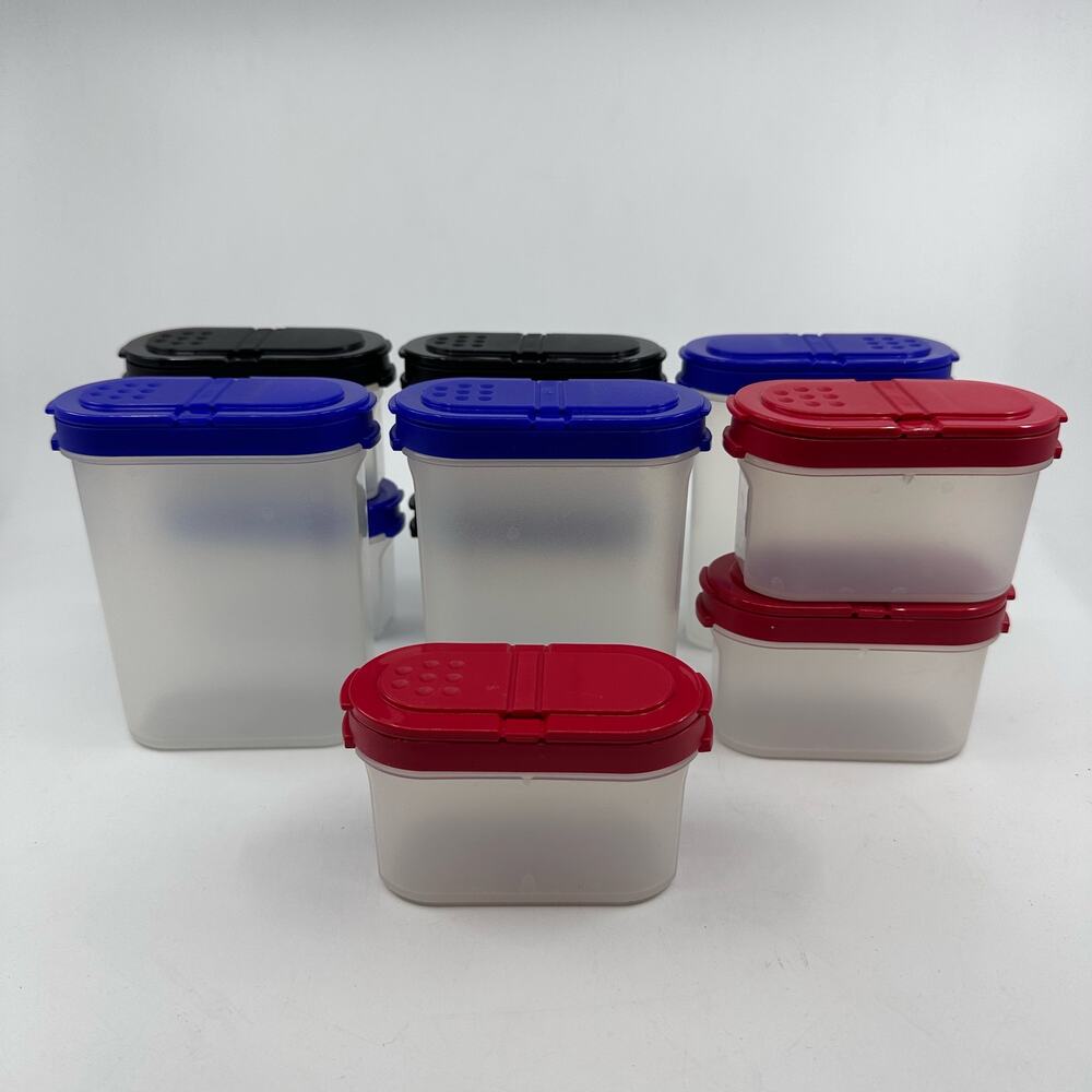 Tupperware Modular Spice Shaker 10 Pieces Set 250ml/125ml Black Blue Red Seal